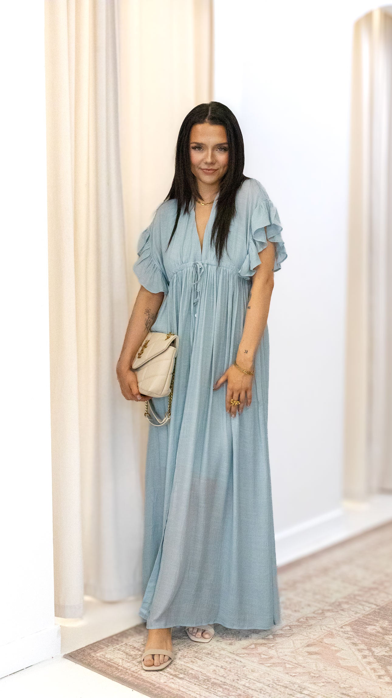 ROMANTIC BOHEMIAN FLOWY MAXI DRESS (BLUE &amp; PINK)