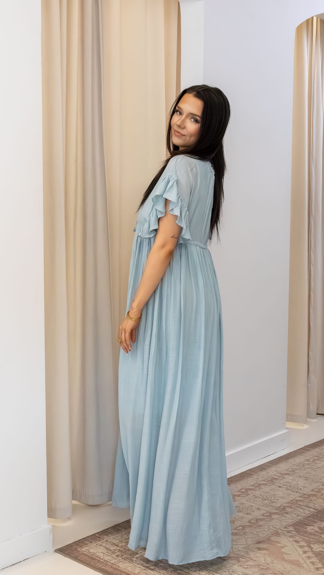 ROMANTIC BOHEMIAN FLOWY MAXI DRESS (BLUE &amp; PINK)