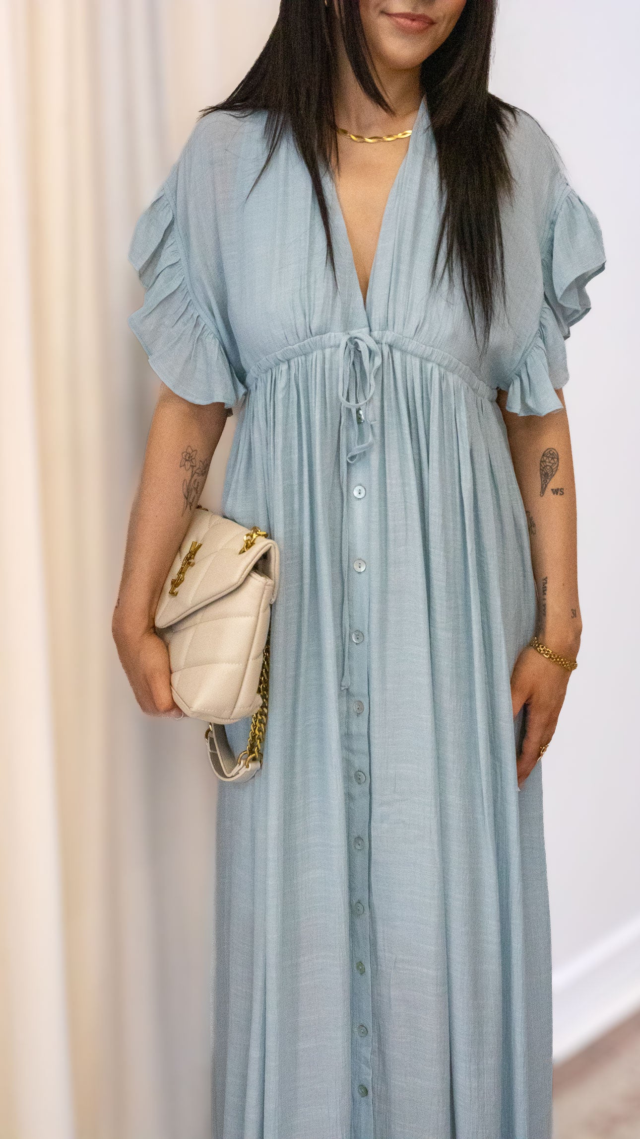 ROMANTIC BOHEMIAN FLOWY MAXI DRESS (BLUE &amp; PINK)