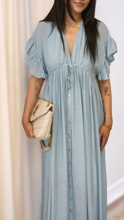 ROMANTIC BOHEMIAN FLOWY MAXI DRESS (BLUE &amp; PINK)