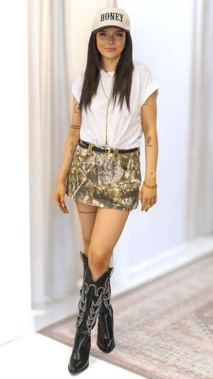 A LINE CAMO MINI SKIRT