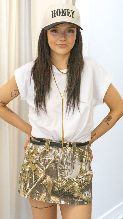 A LINE CAMO MINI SKIRT