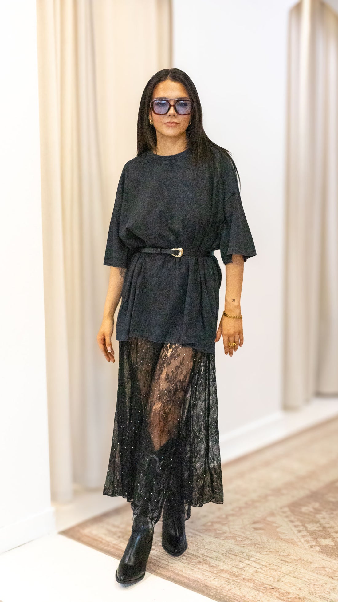 ACID WASH COTTON DROP SHOULDER BOYFRIEND BOX TEE