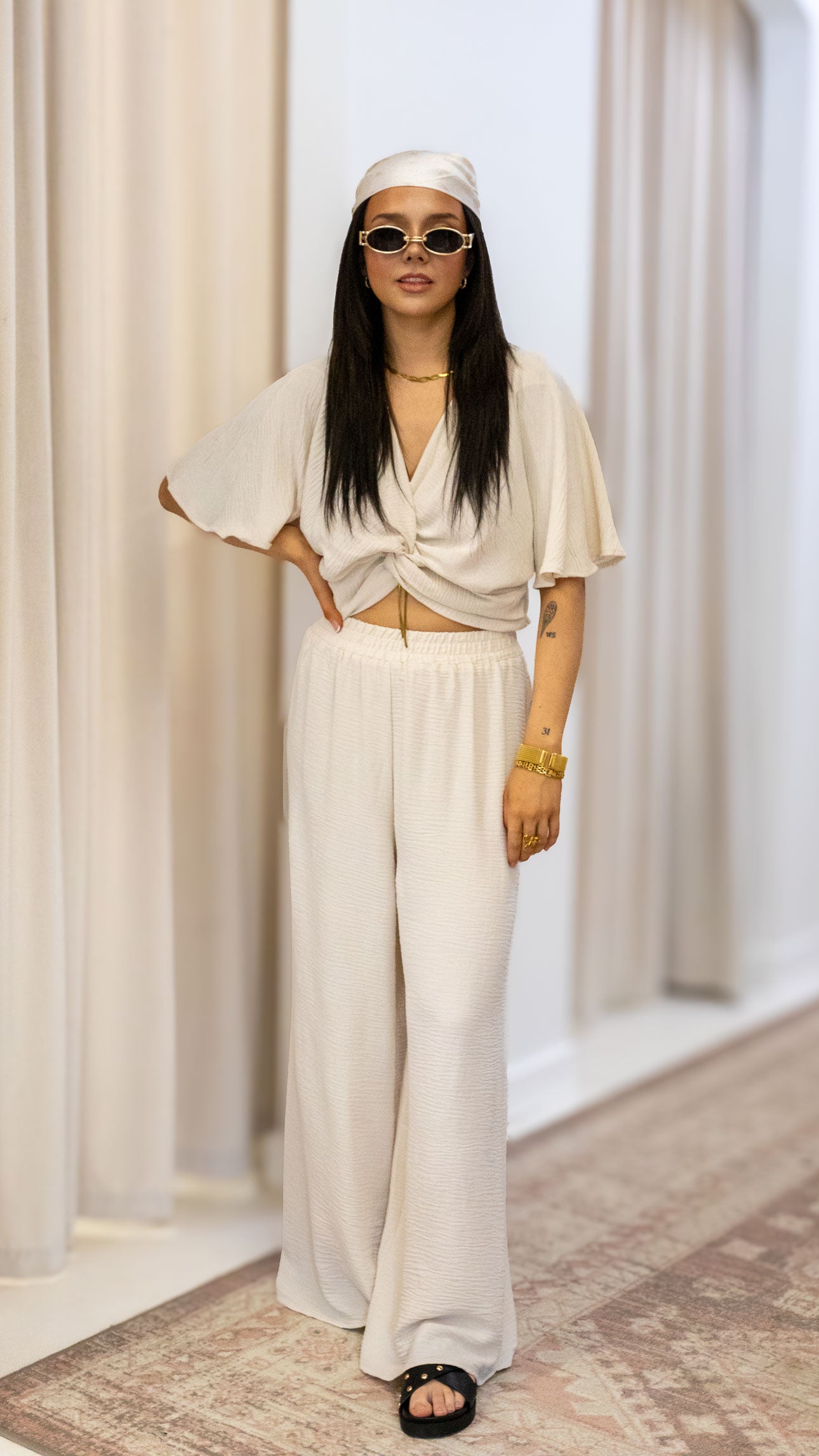 WOVEN AIRFLOW TWISTED TOP &amp; WIDE LEG PANTS SET