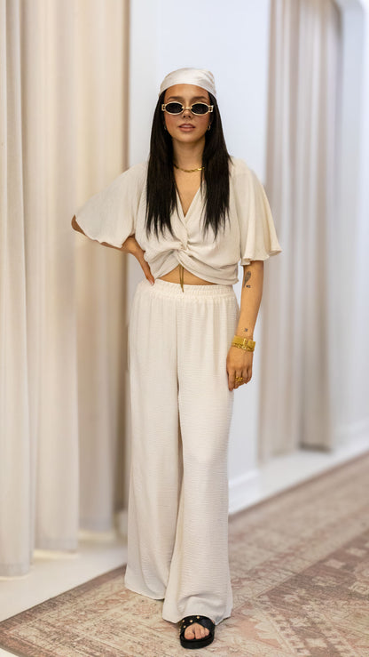 WOVEN AIRFLOW TWISTED TOP &amp; WIDE LEG PANTS SET