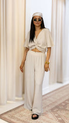 WOVEN AIRFLOW TWISTED TOP & WIDE LEG PANTS SET