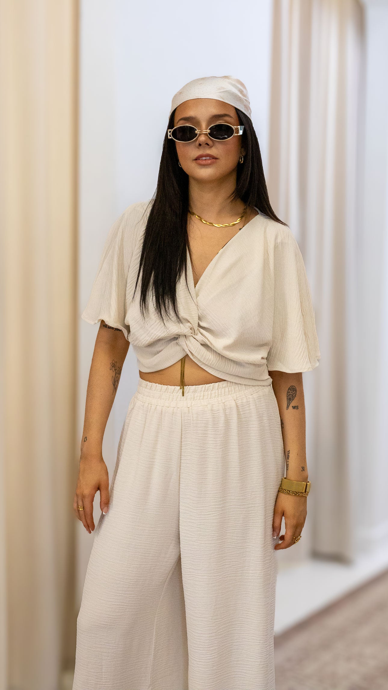 WOVEN AIRFLOW TWISTED TOP &amp; WIDE LEG PANTS SET