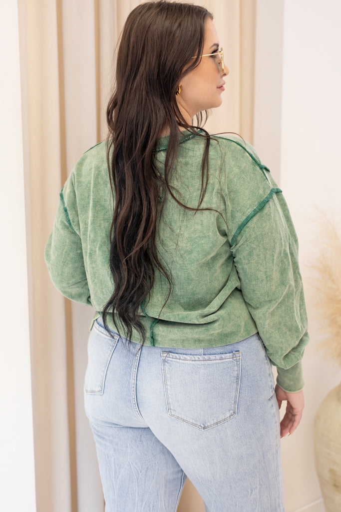 NEW OAKLEE ACID WASHED EXPOSED SEAM SWEATSHIRT (DK GREEN)