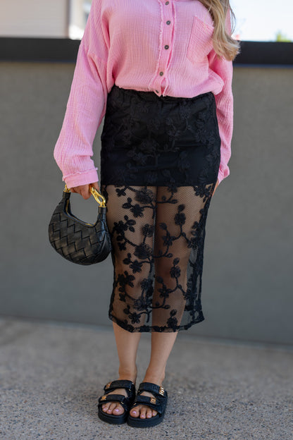 MILLIE LACE MIDI SKIRT (BLACK)