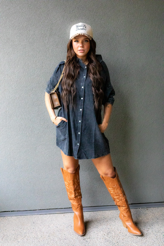 NATALIA MINI SHIRT DRESS (WASHED BLACK)