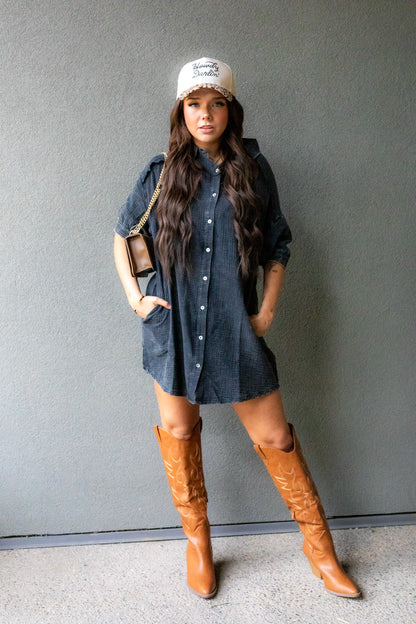 NATALIA MINI SHIRT DRESS (WASHED BLACK)