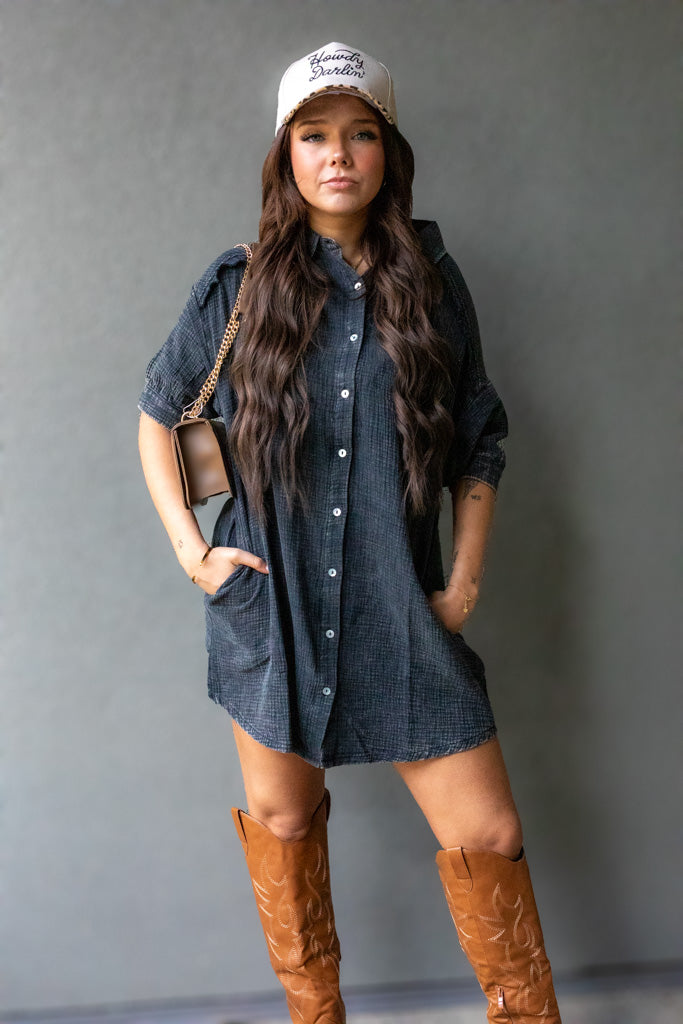 NATALIA MINI SHIRT DRESS (WASHED BLACK)