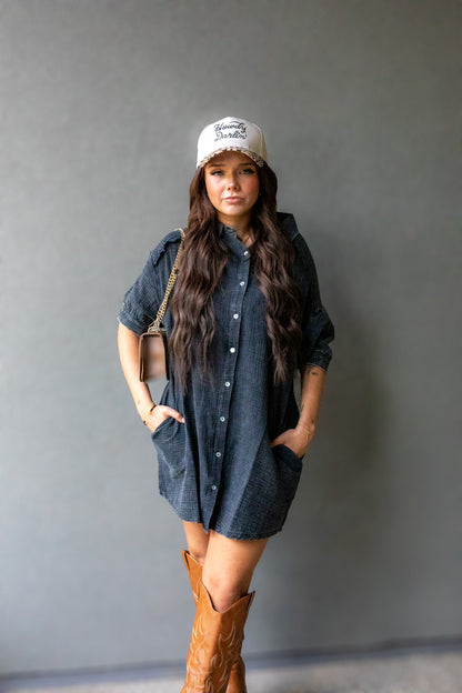 NATALIA MINI SHIRT DRESS (WASHED BLACK)
