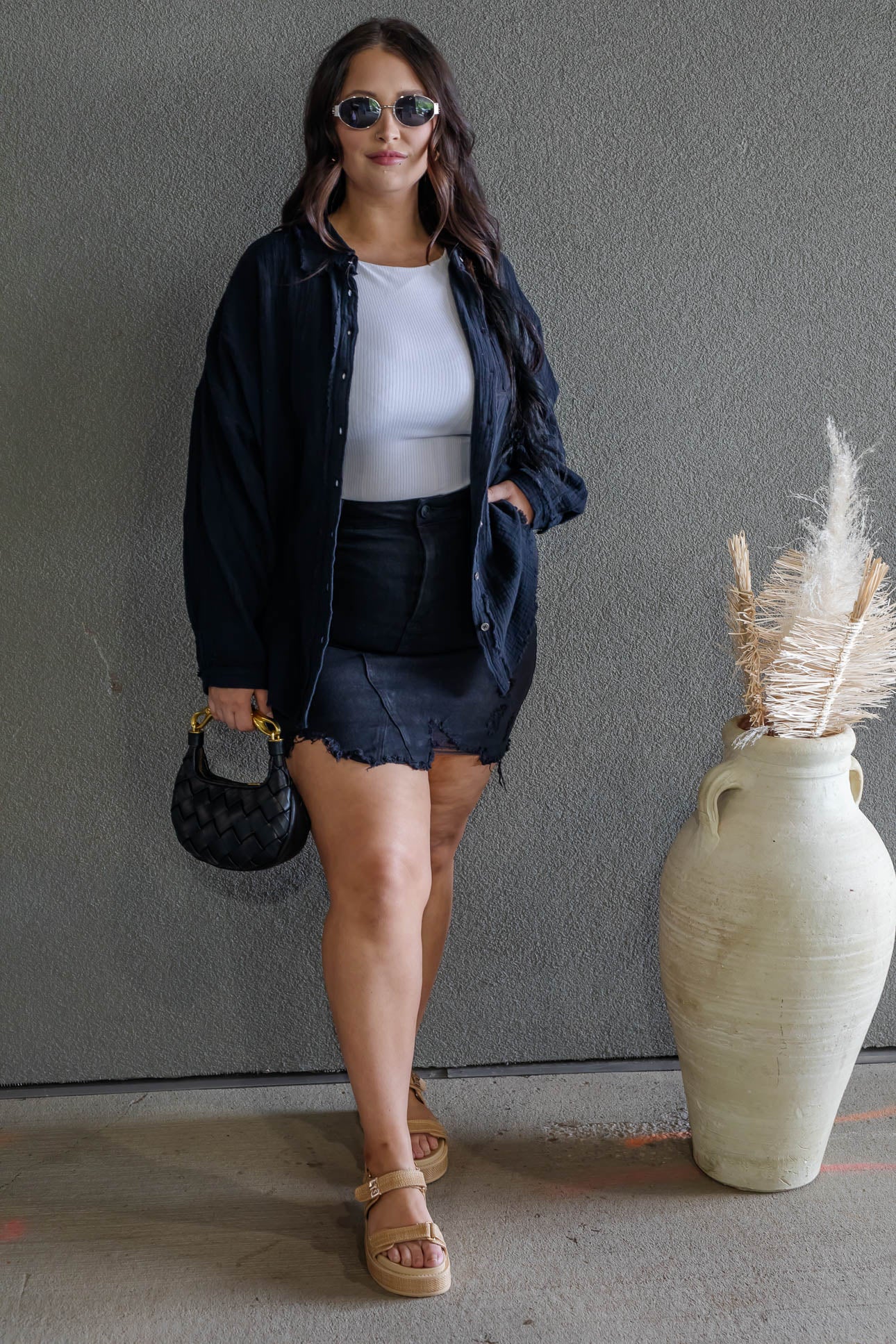 DARIA BUTTON UP GAUZE SHIRT (BLACK)