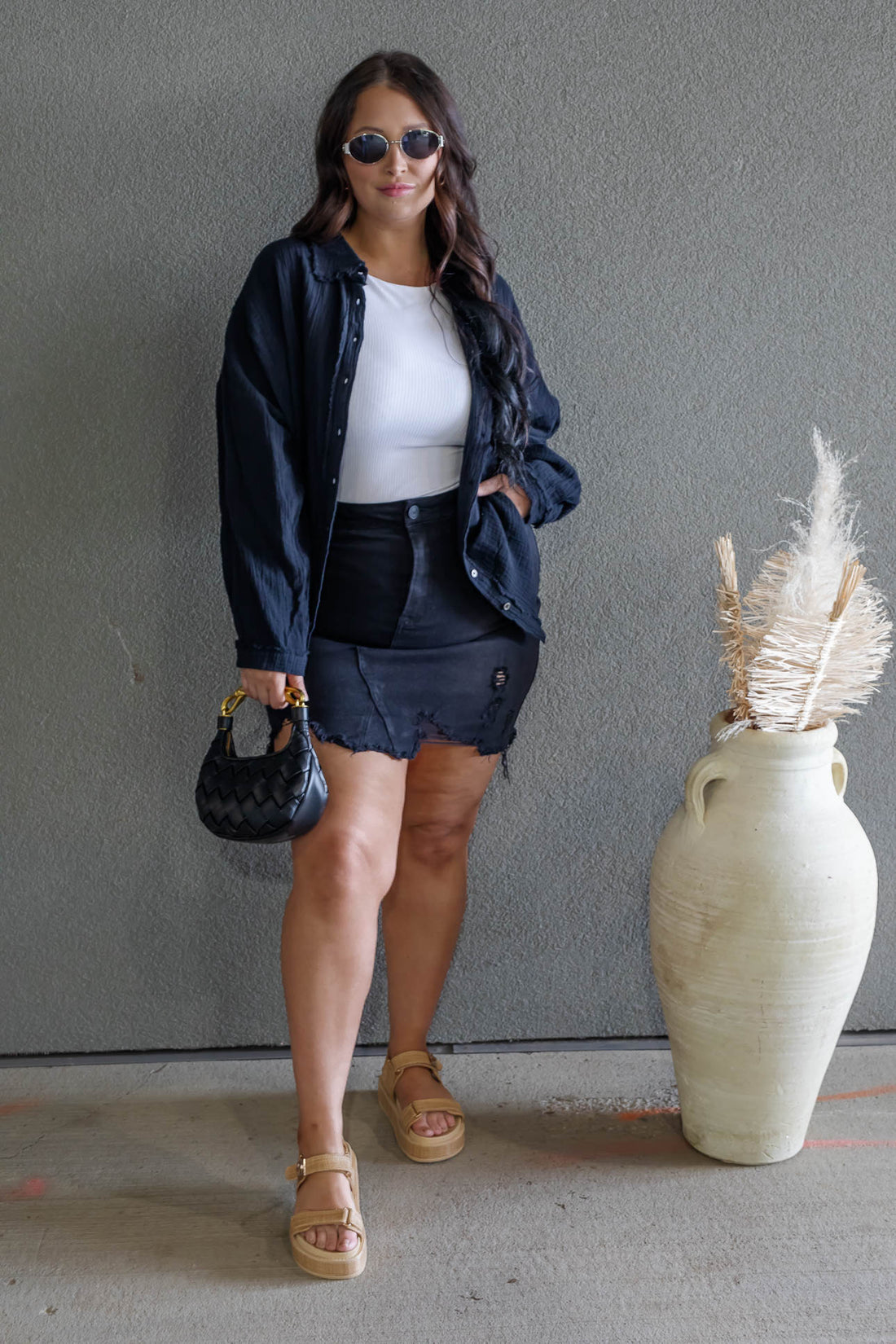 DARIA BUTTON UP GAUZE SHIRT (BLACK)