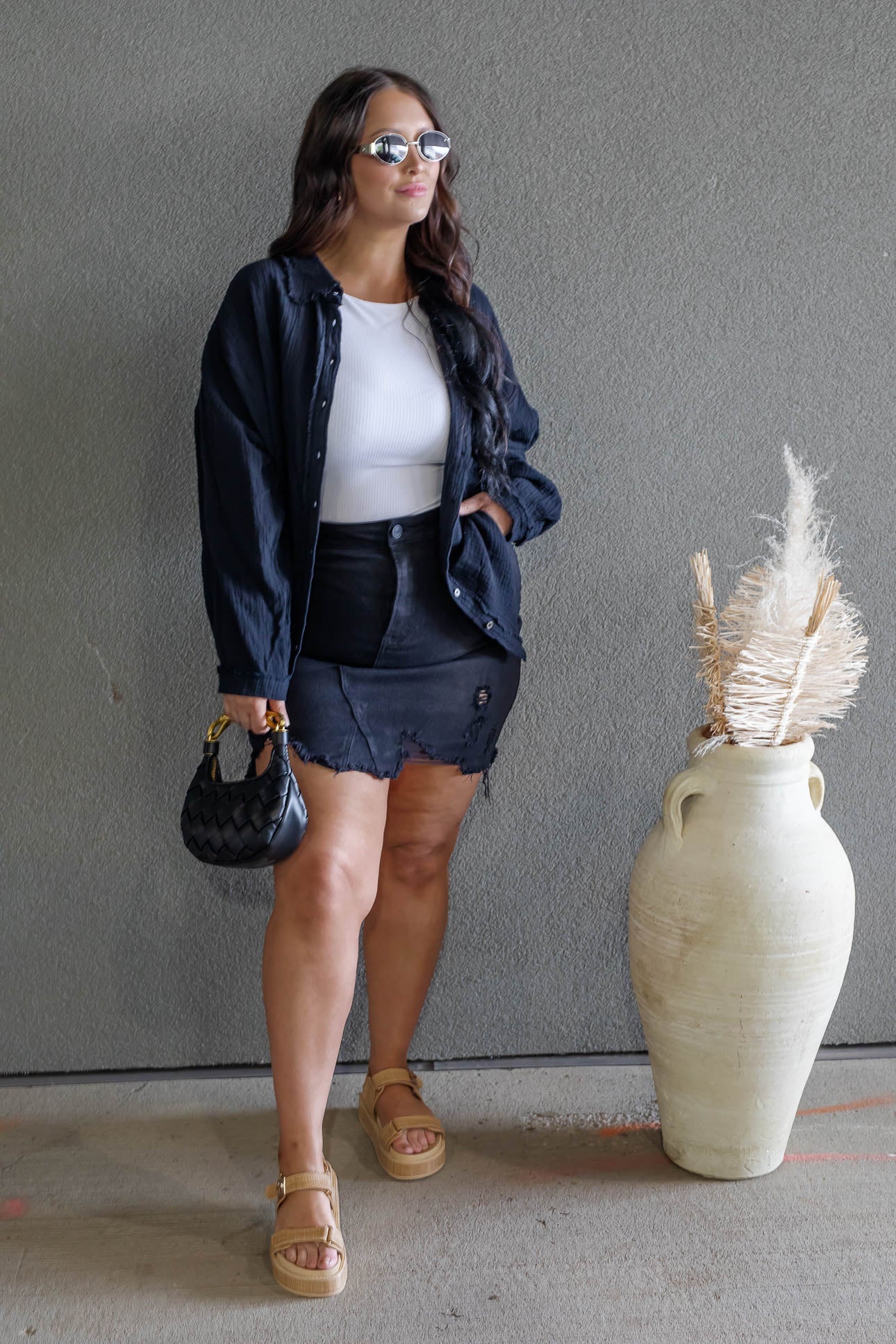 DARIA BUTTON UP GAUZE SHIRT (BLACK)