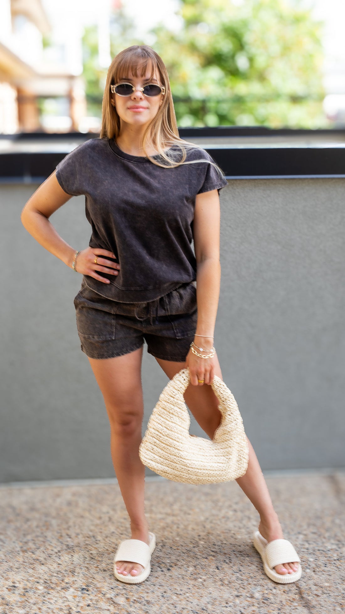 ZILLOW TWO PIECE ACID WASH SET (BLACK)