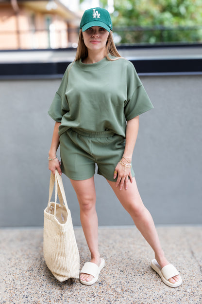 TALIN TWO PIECE SHORT SET (OLIVE GREEN) | BEST SELLER