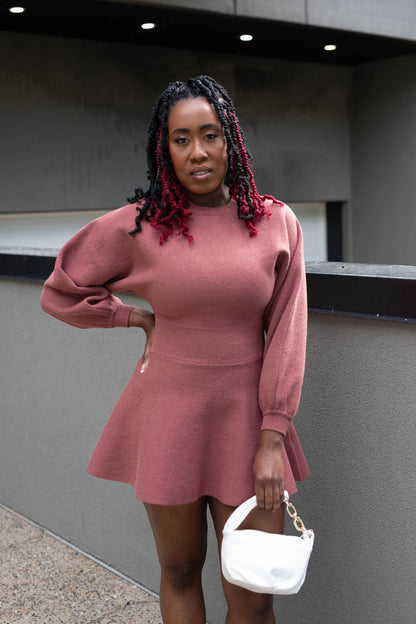 GENIVEVE FIT &amp; FLARE SWEATER MINI DRESS | RUST | (BEST SELLER)