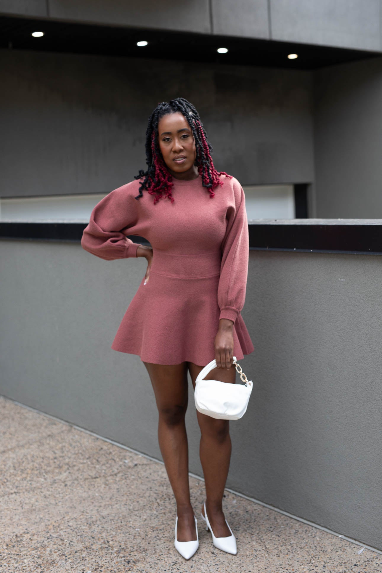 GENIVEVE FIT &amp; FLARE SWEATER MINI DRESS | RUST | (BEST SELLER)