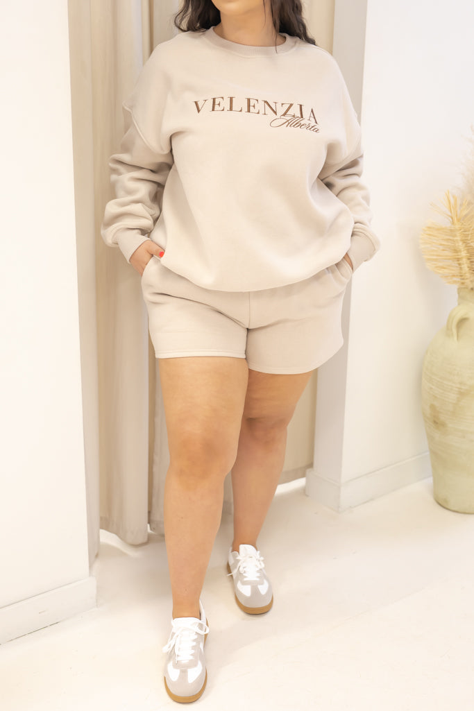 VELENZIA CREW NECK SHORT SWEAT SET (NUDE) | + CURVY