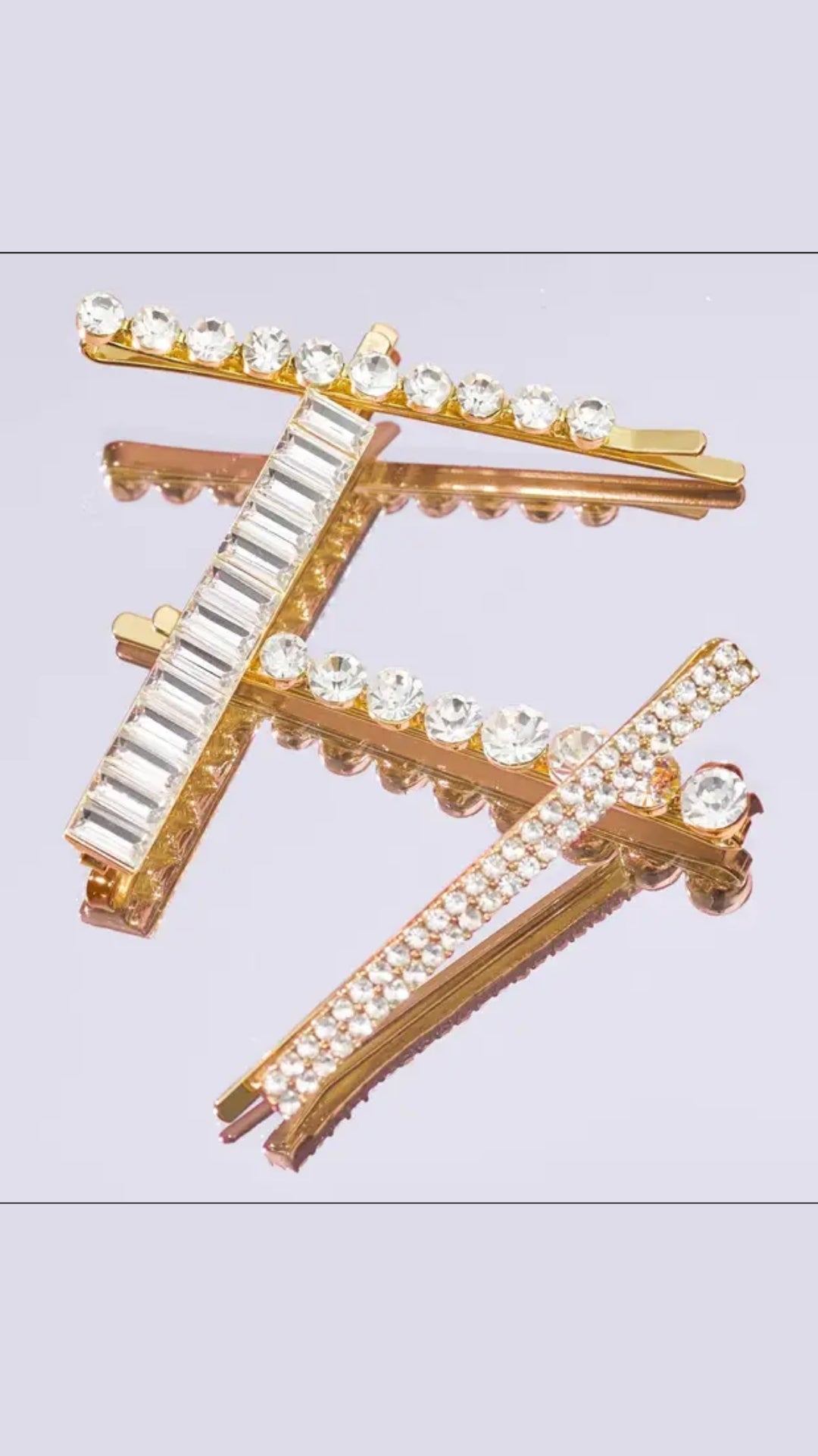 METAL RHINESTONE ASSORTED BOBBY PINS 4PC SET - GOLD | KITSCH