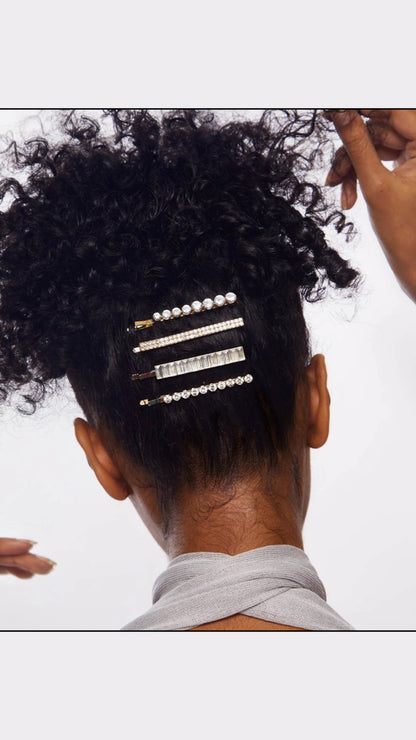 METAL RHINESTONE ASSORTED BOBBY PINS 4PC SET - GOLD | KITSCH