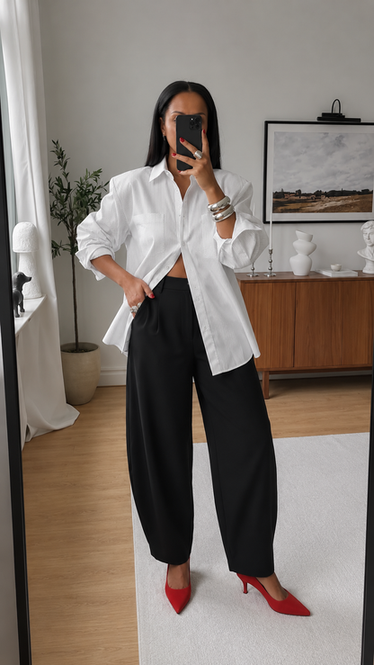 PINSTRIPE ESSENTIAL BUTTON UP SHIRT (WHITE)