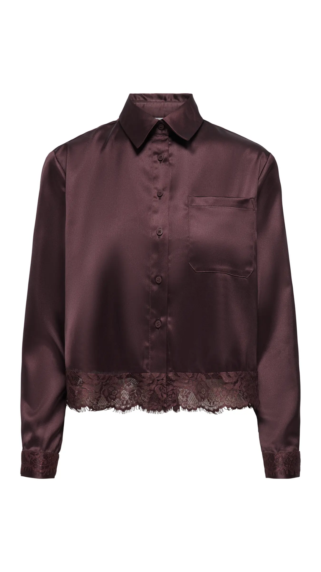 LINDONA SATIN LACE SHIRT (BURGUNDY)