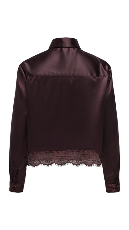 LINDONA SATIN LACE SHIRT (BURGUNDY)