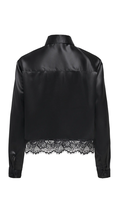 LINDONA SATIN LACE SHIRT (BLACK)