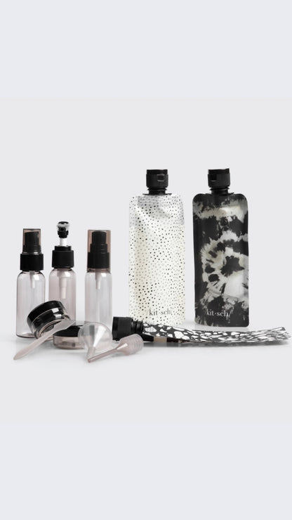 REFILLABLE ULTIMATE TRAVEL 11PC SET - BLACK &amp; IVORY | KITSCH