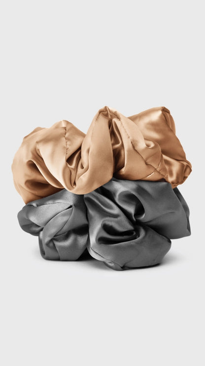 SATIN SLEEP PILLOW SCRUNCHIES - CHARCOAL/GOLD | KITSCH