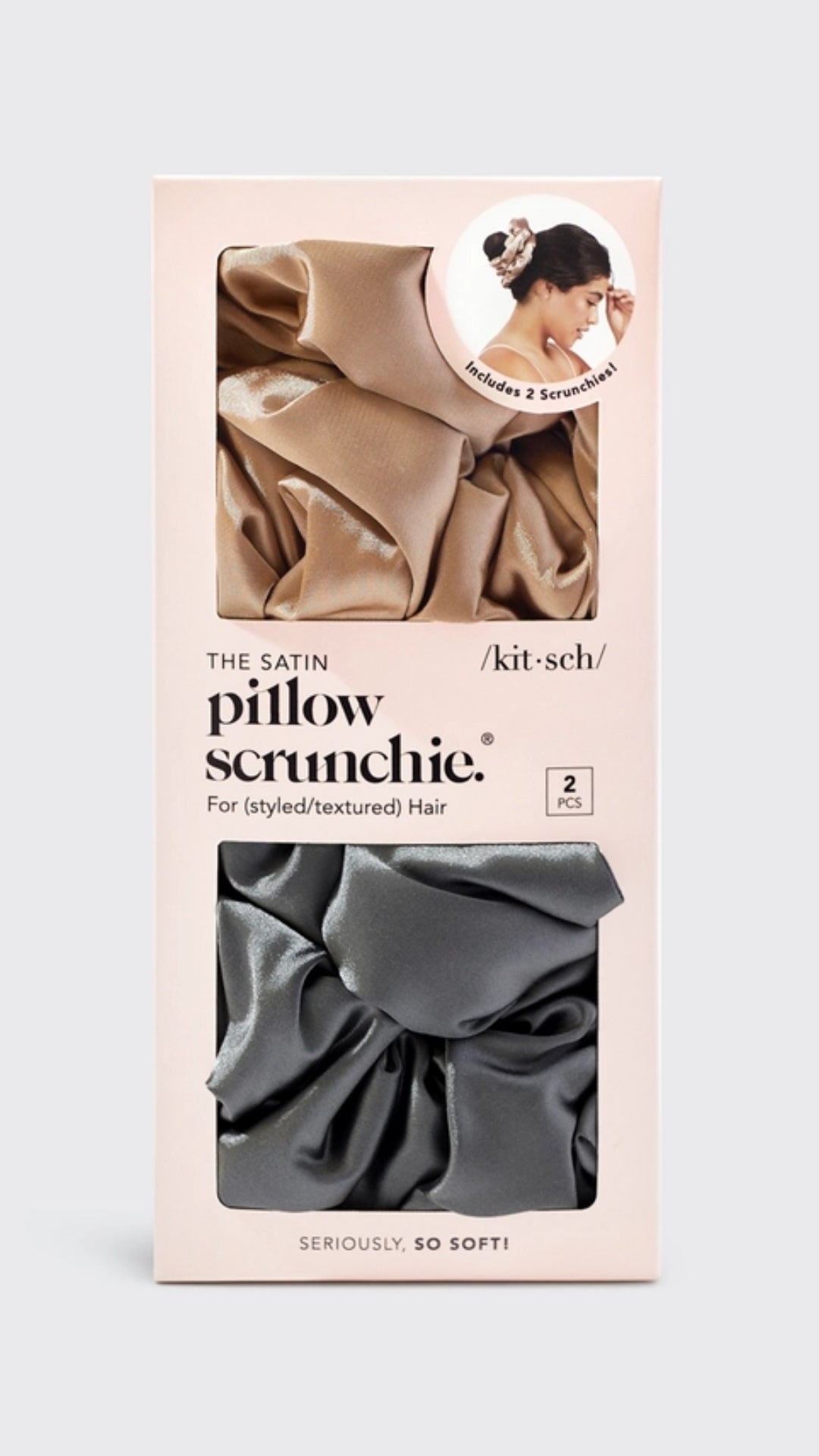 SATIN SLEEP PILLOW SCRUNCHIES - CHARCOAL/GOLD | KITSCH
