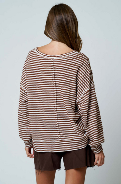 BARLOW STRIPED KNIT OVERSIZED SWEATER (BROWN)