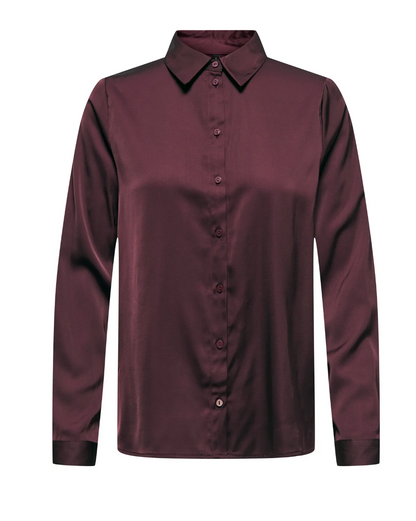 MIKA BUTTON UP SATIN BLOUSE | BROWN (ONLY)