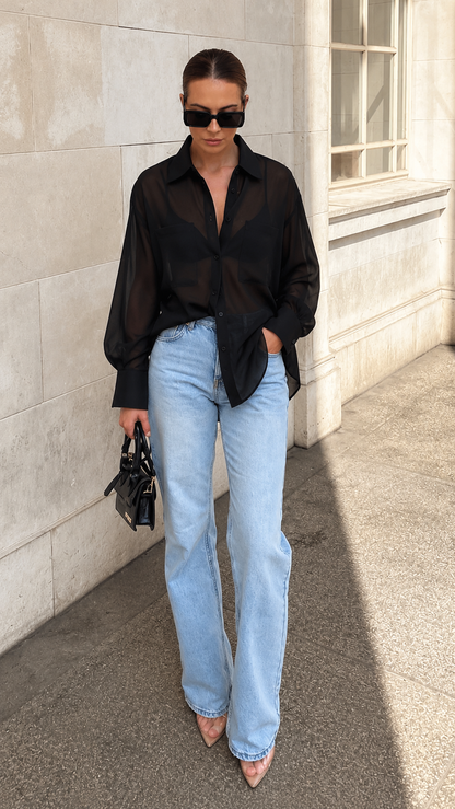 SHEER BUTTON UP (BLACK)