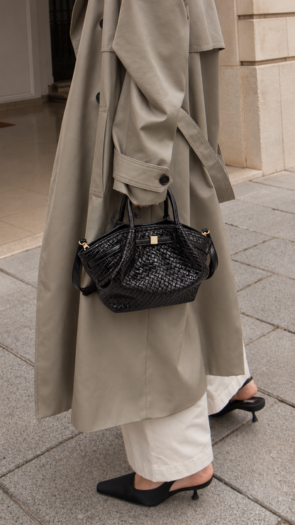 SELENA EMBOSSED WOVEN CROSSBODY (BLACK)