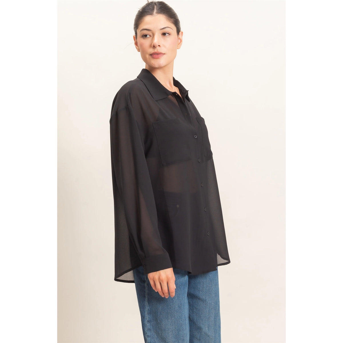SHEER BUTTON UP (BLACK)