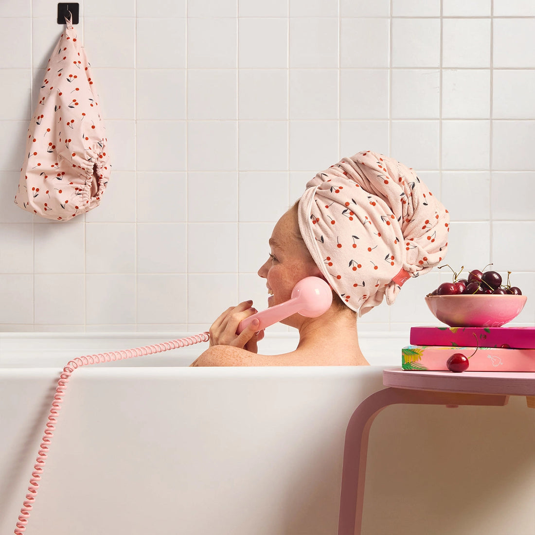 XL HAIR TOWEL WRAP (CHERRY PRINT) | KITSCH