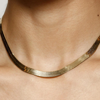 NEW JULIANA 18K GOLD NON-TARNISH FLAT BOLD SNAKE CHAIN NECKLACE