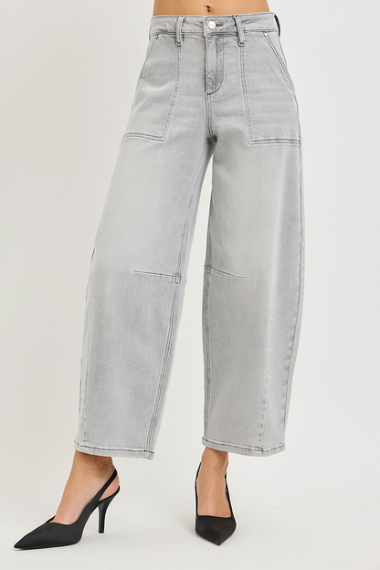 SLOUCHY CROPPED BARREL JEANS (GREY)