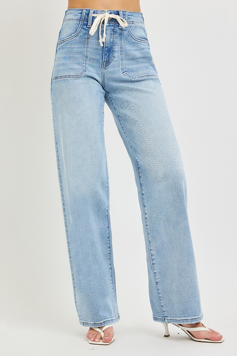 JAYME SLOUCHY WIDE JEANS, DRAWSTRING | PATCH POCKETS