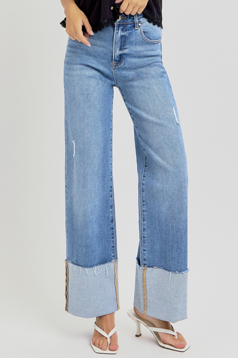 MARGOT HIGH RISE ANKLE WIDE CUFFED JEANS