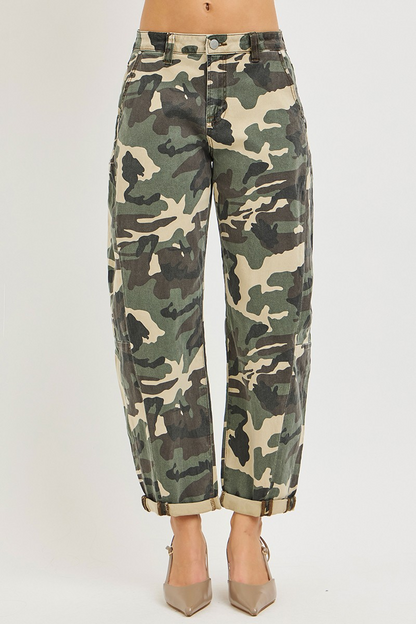 HIGH RISE ANKLE BARREL DOUBLE ROLL UP PANTS