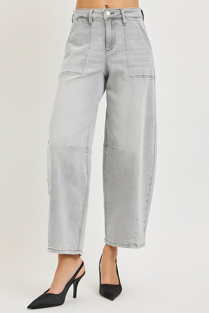 SLOUCHY CROPPED BARREL JEANS (GREY)