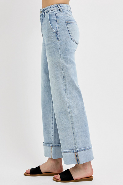 TARAH TUMMY CONTROL HIGH RISE ANKLE WIDE CUFFED JEANS