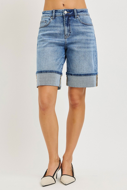 HIGH RISE MID LENGTH CUFFED SHORTS