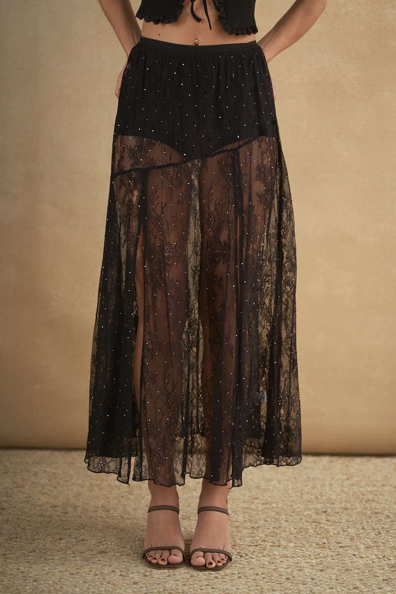 LACE RHINESTONE SKIRT