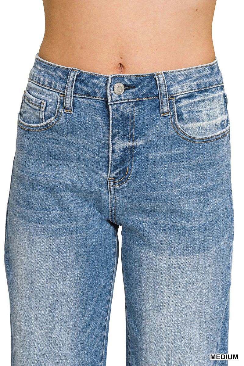 HIGH RISE CUFFED WIDE LEG DENIM PANTS
